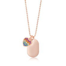 Load image into Gallery viewer, Sterling Silver Rose Gold Plated Dog Tag Multicolour Heart Pendant On 45cm Chain