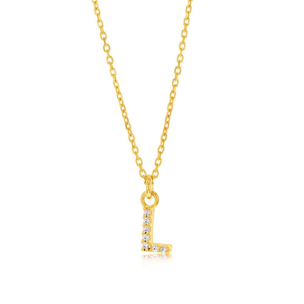 Sterling Silver Yellow Gold Plated Initail "L" Pendant On 45cm Chain
