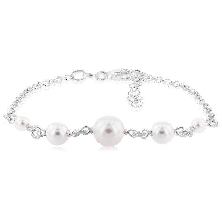 Sterling Silver Pearls On 19cm Bracelet