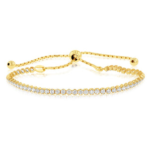 Sterling Silver Gold Plated Cubic Zirconia Adjustable Tennis Bracelet