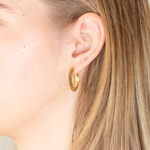 Load image into Gallery viewer, Sterling Silver Gold Plated Patterned 15mm Hoop Earrings