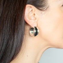 Load image into Gallery viewer, Sterling Silver Black Enamel On Broad 23mm Hoop Earrings
