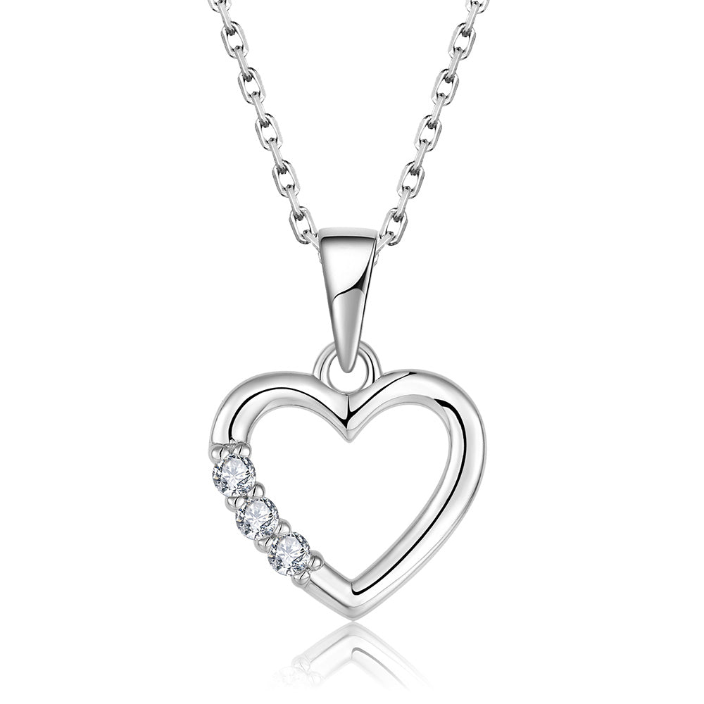 Sterling Silver Rhodium Plated Cubic Zirconia Open Heart Pendant