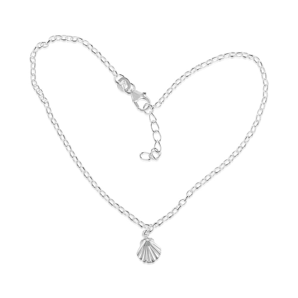 Sterling Silver Sea Shell Charm On 23+2cm Anklet