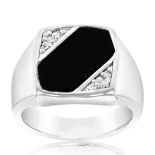 Load image into Gallery viewer, Sterling Silver Cubic Zirconia Onyx Black Gents Ring