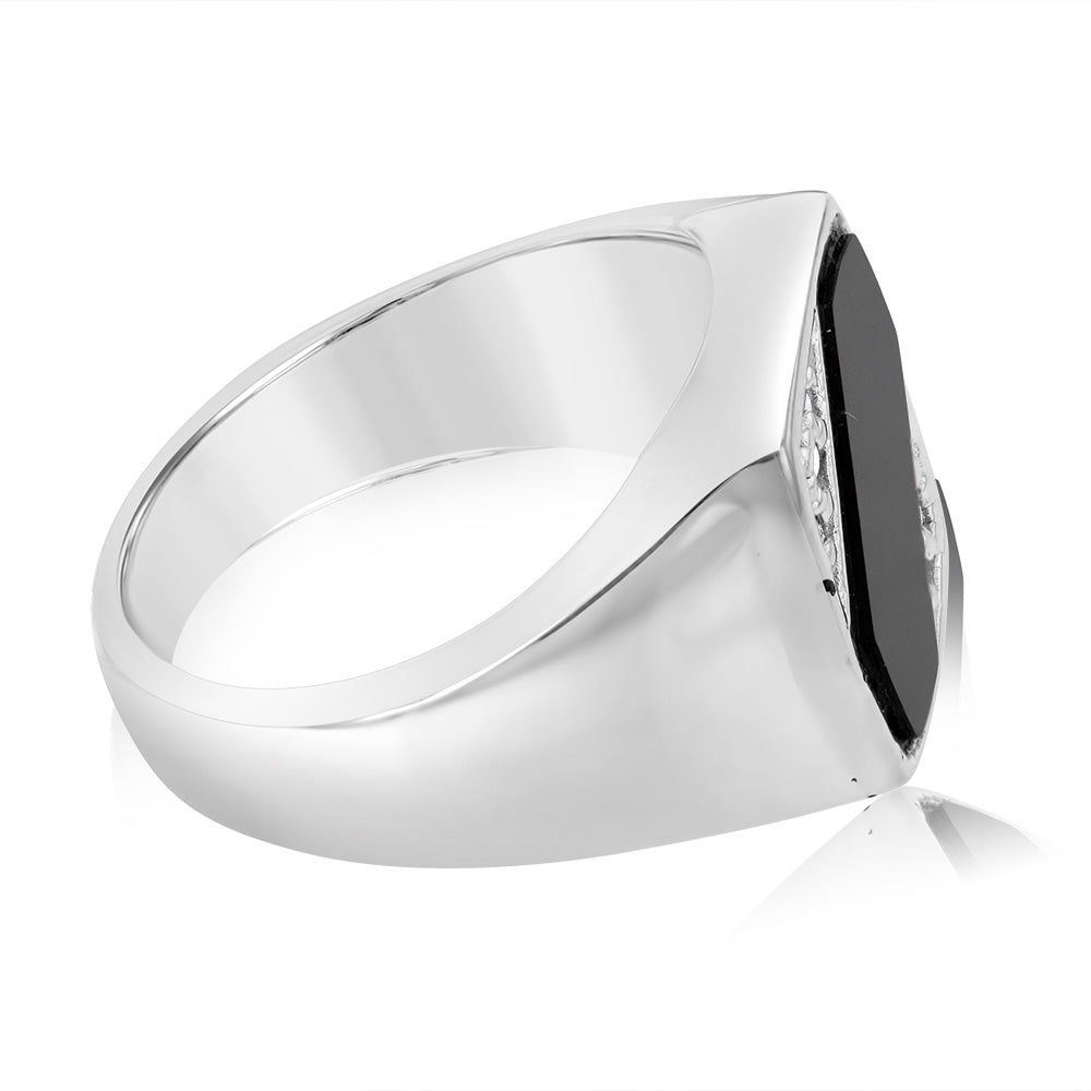 Sterling Silver Cubic Zirconia Onyx Black Gents Ring