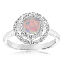 Load image into Gallery viewer, Sterling Silver Cubic Zirconia Created Opal Round Ring