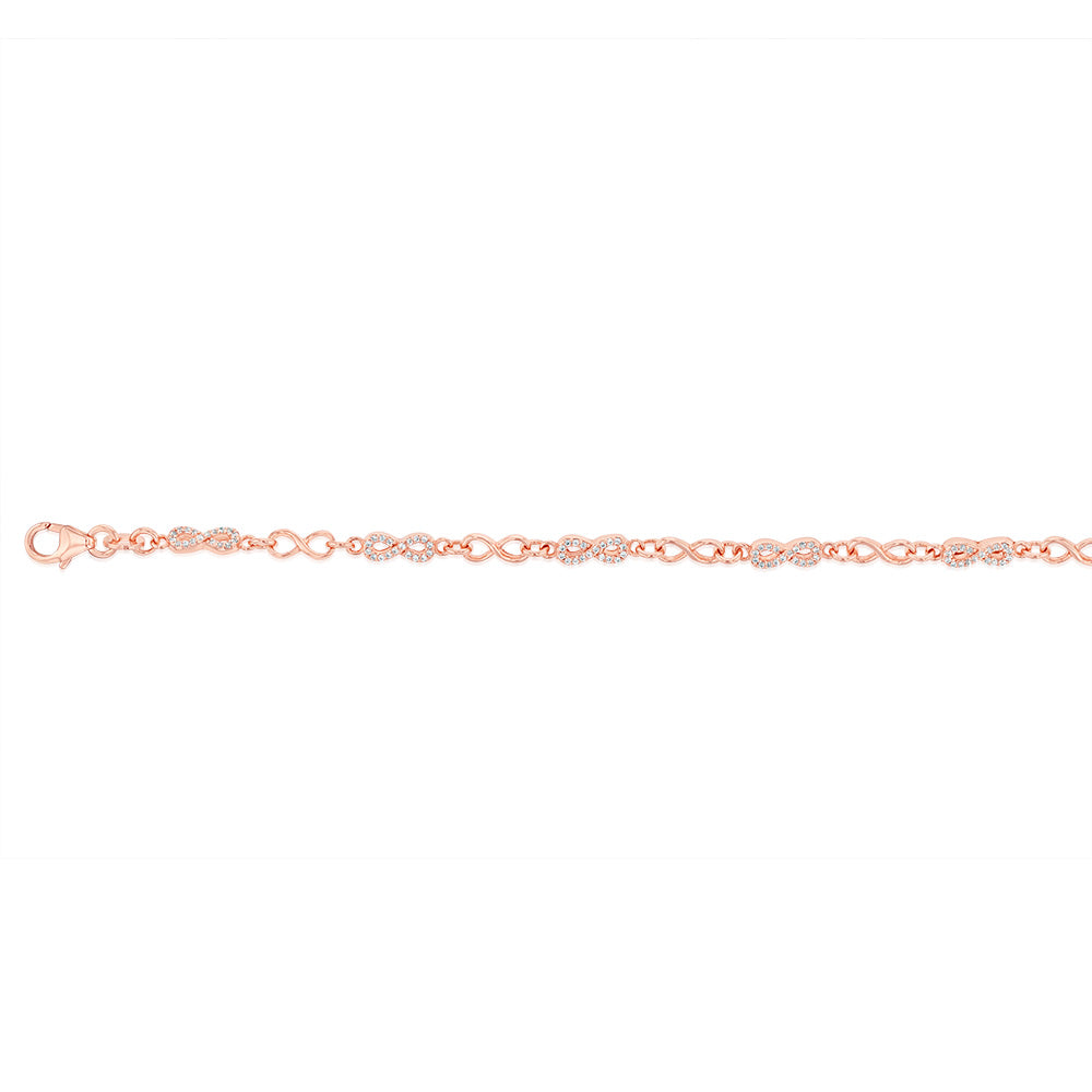 Sterling Silver Rose Gold Plated Cubic Zirconia Infinity 19.5cm Bracelet