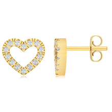 Load image into Gallery viewer, Sterling Silver Gold Plated Cubic Zirconia Open Heart Stud Earrings