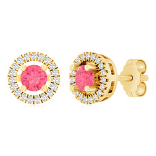 Load image into Gallery viewer, Sterling Silver Gold Plated Pink And White Cubic Zirconia Round Stud Earrings