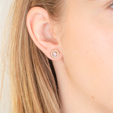 Load image into Gallery viewer, Sterling Silver Gold Plated Pink And White Cubic Zirconia Round Stud Earrings