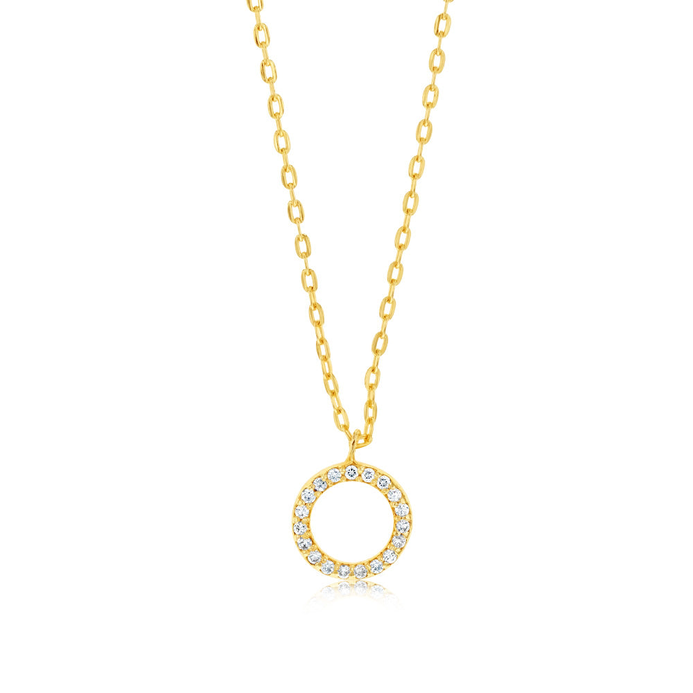 Sterling Silver Gold Plated Cubic Zirconia Circle Of Life Pendant With 45cm Chain