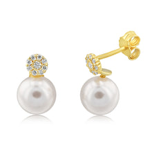 Load image into Gallery viewer, Sterling Silver Gold Plated Pearl And Cubic Zirconia Stud Earrings