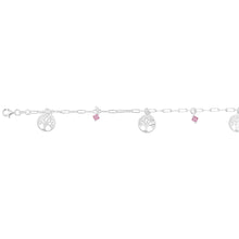 Load image into Gallery viewer, Sterling Silver Tree Of Life &amp; Pink Charm 19cm Bracelet