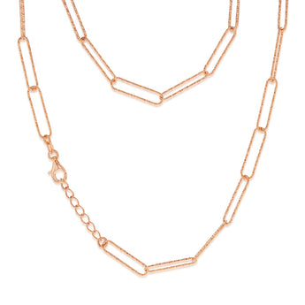 Sterling Silver Rose Gold Plated Textured Paperclip 41cm Chain