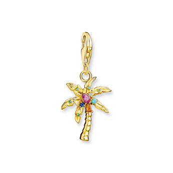 Thomas Sabo Charm Club Sterling Silver Gold Plated Palm Tree Multicoloured Charm