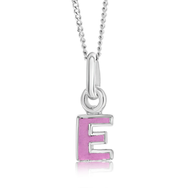 Sterling Silver Pink Enamel Initial "E" Pendant