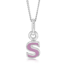 Load image into Gallery viewer, Sterling Silver Pink Enamel Initial &quot;S&quot; Pendant