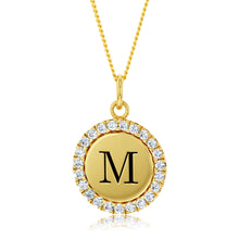 Load image into Gallery viewer, Sterling Silver Gold Plated Round Initial &quot;M&quot; Pendant On 45cm Chain