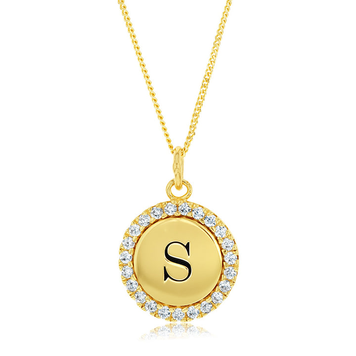 Sterling Silver Gold Plated Round Initial 