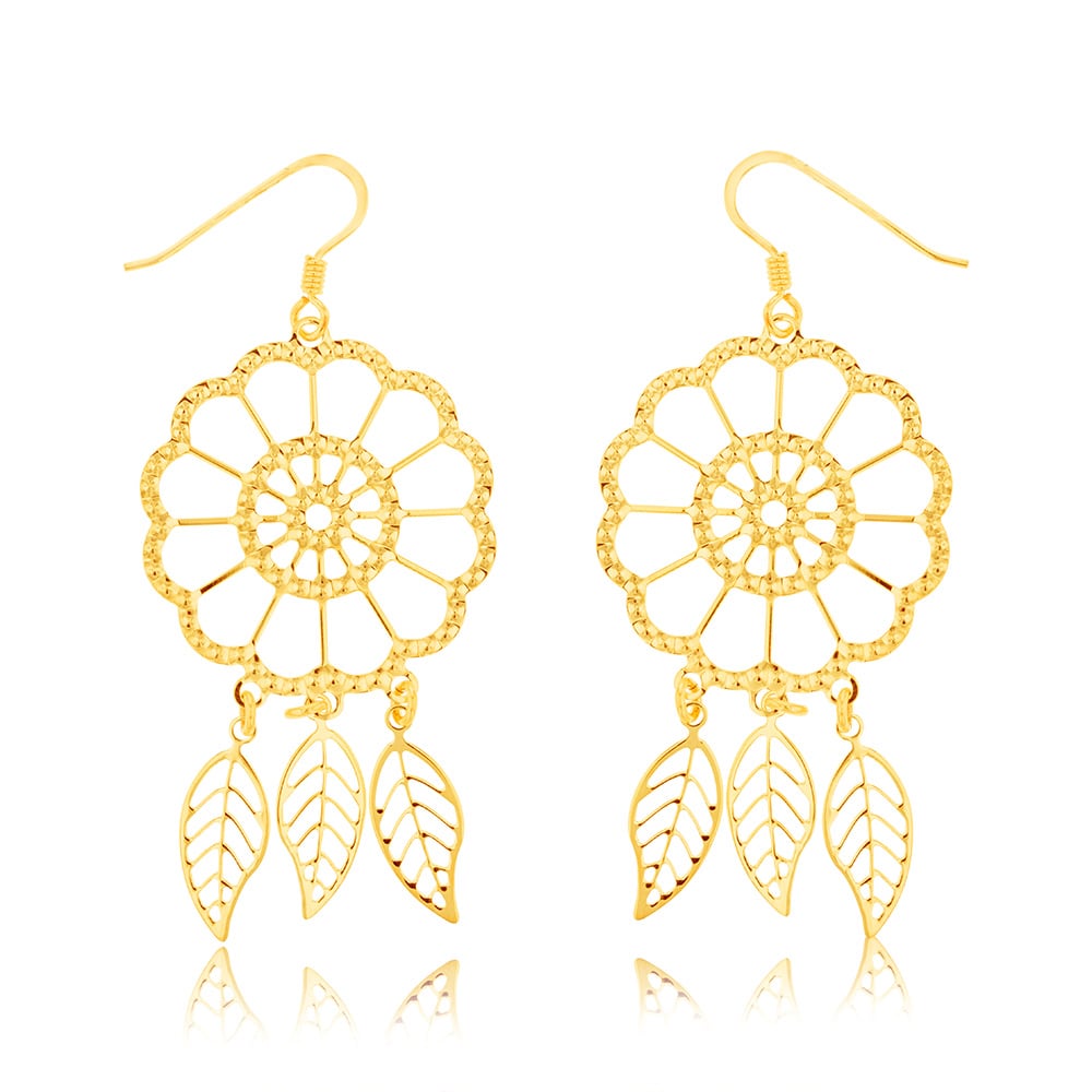 Sterling Silver Gold Plated Dream Catcher Drop Earrings