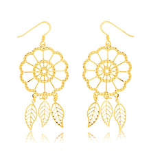 Load image into Gallery viewer, Sterling Silver Gold Plated Dream Catcher Drop Earrings