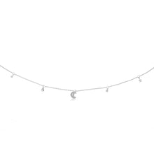 Load image into Gallery viewer, Sterling Silver Cubic Zirconia Stars And Moon Charms On 45cm Chain