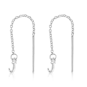 Sterling Silver Initial J Threader Drop Earrings
