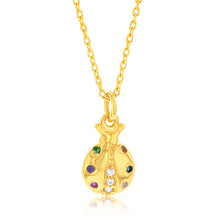 Load image into Gallery viewer, Sterling Silver Gold Plated Lady Bug Multi Color Zirconia Pendant With 45cm Chain