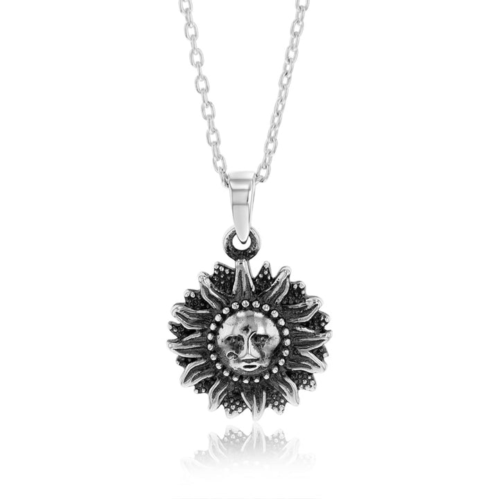 Sterling Silver Sun Oxidised Pendant With 45cm Chain