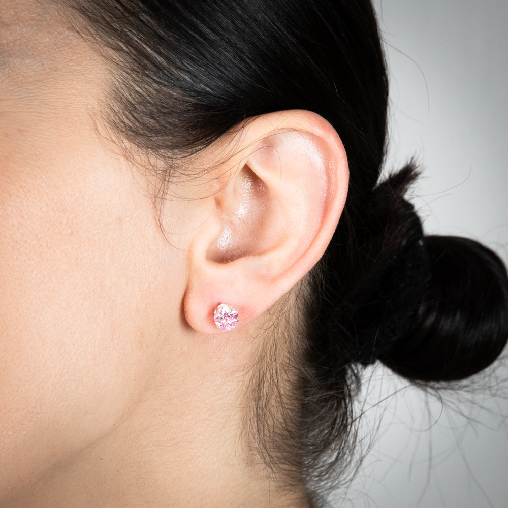 Sterling Silver Pink Cubic Zirconia Studs Earrings