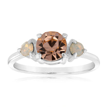 Load image into Gallery viewer, Sterling Silver Light Peach Stone And White Opal Glass Ring