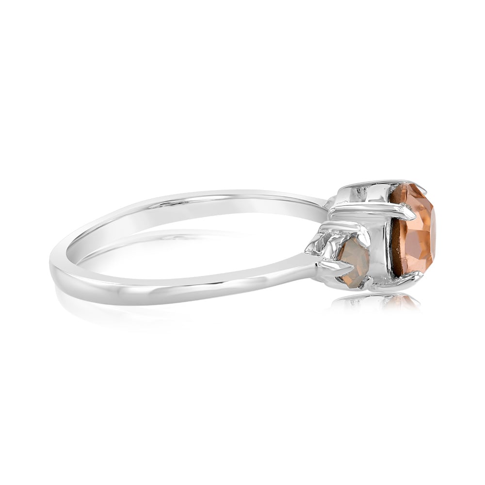 Sterling Silver Light Peach Stone And White Opal Glass Ring