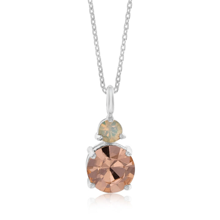 Sterling Silver Light Peach Stone And White Opal Glass Pendant With 45cm Chain