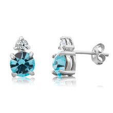 Load image into Gallery viewer, Sterling Silver Aqua Bohemica And White Crystal Studs Earrings