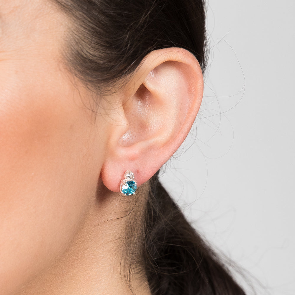 Sterling Silver Aqua Bohemica And White Crystal Studs Earrings
