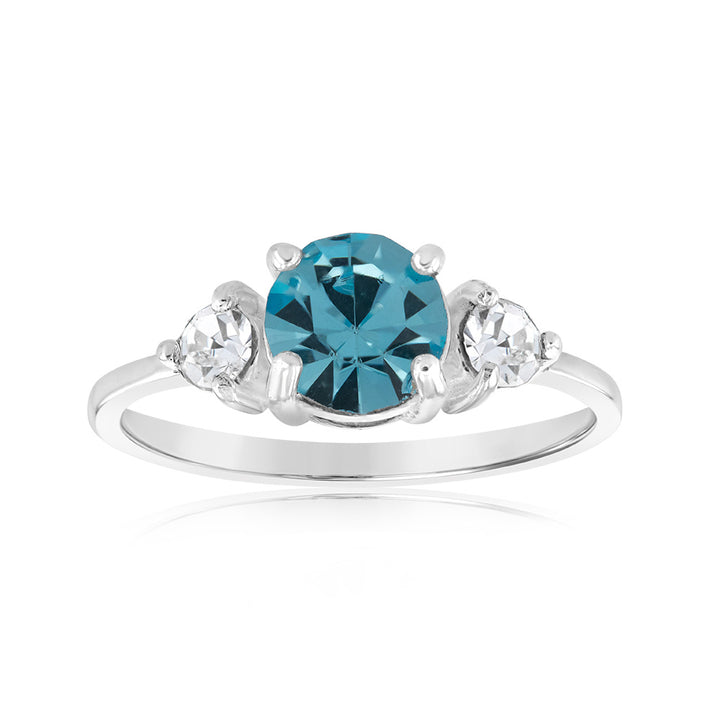 Sterling Silver Aqua Bohemica And White Crystal Ring