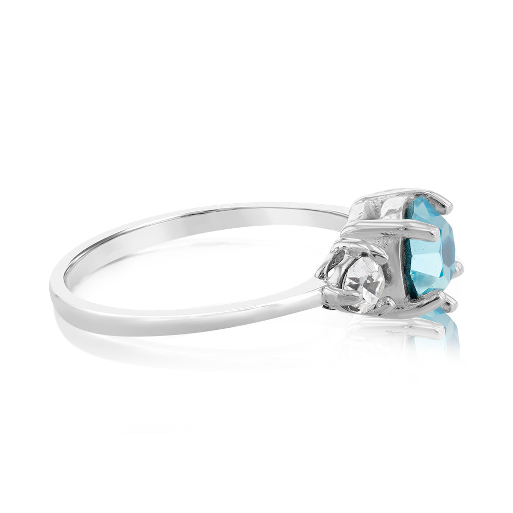 Sterling Silver Aqua Bohemica And White Crystal Ring
