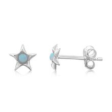 Load image into Gallery viewer, Sterling Silver Star Blue Opal Glass Studs Earrings