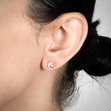 Load image into Gallery viewer, Gold Plated Sterling Silver Round Pink Enamel and Cubic Zirconia Studs Earrings