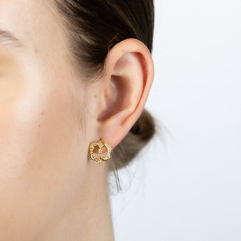 Gold Plated Sterling Silver Hearts Overlay Cubic Zirconia Earrings