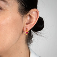 Load image into Gallery viewer, Gold Plated Sterling Silver Created Ruby Drop Earrings