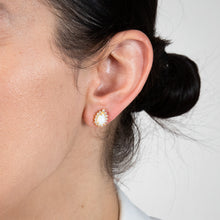Load image into Gallery viewer, Gold Plated Sterling Silver Pear Created Opal White Cubic Zirconia Studs Earrings