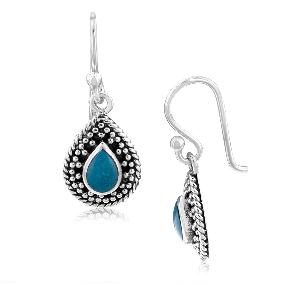 Sterling Silver Turquoise Stone Pear Shape Drop Earrings