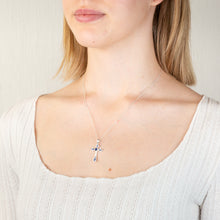 Load image into Gallery viewer, Sterling Silver Created Sapphire Fancy Cross Pendant