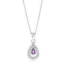 Load image into Gallery viewer, Sterling Silver Amethyst And Cubic Zirconia Pear Shaped Pendant