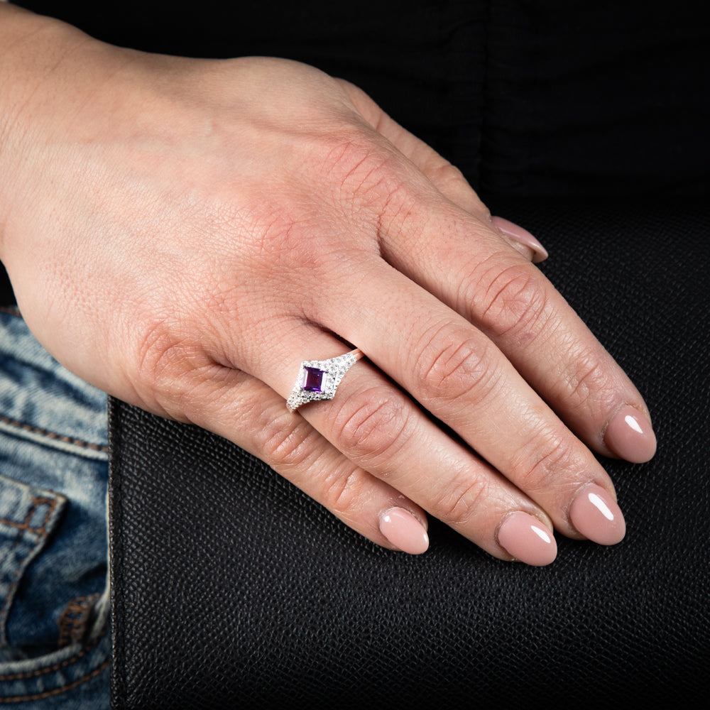 Sterling Silver Amethyst And Cubic Zirconia Fancy Ring