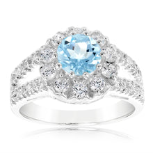 Load image into Gallery viewer, Sterling Silver Blue Topaz &amp; Cubic Zirconia Fancy Ring