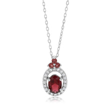 Load image into Gallery viewer, Sterling Silver Rhodium Plated Oval Red Stone White Cubic Zirconia With 45cm Chain