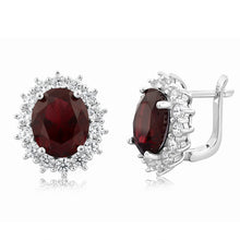 Load image into Gallery viewer, Sterling Silver Rhodium Plated Red Stone And White Cubic Zirconia Studs Earrings